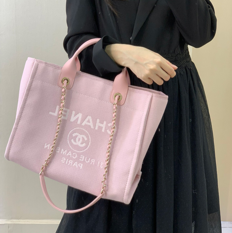 샤넬 25SS 도빌백 스몰 미듐 캔버스 토트 체인 쇼퍼백 핑크 AS3257 AS3351