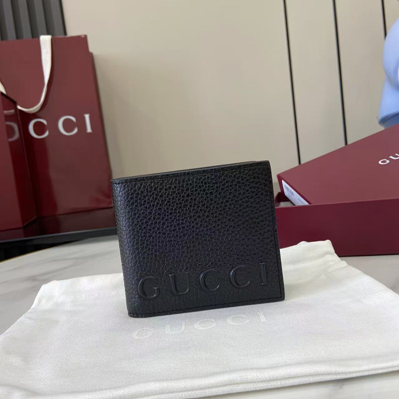 구찌 블랙 그레인드 가죽 반지갑 835098