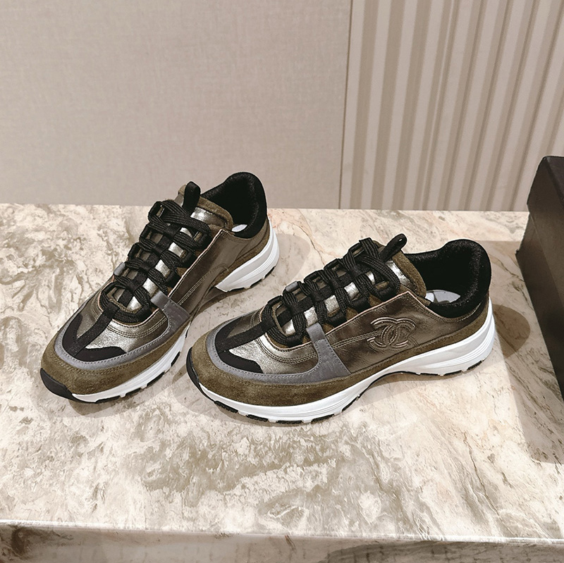 샤넬 25FW CC로고 라미네이티드 벨벳 스니커즈 카키 G46609