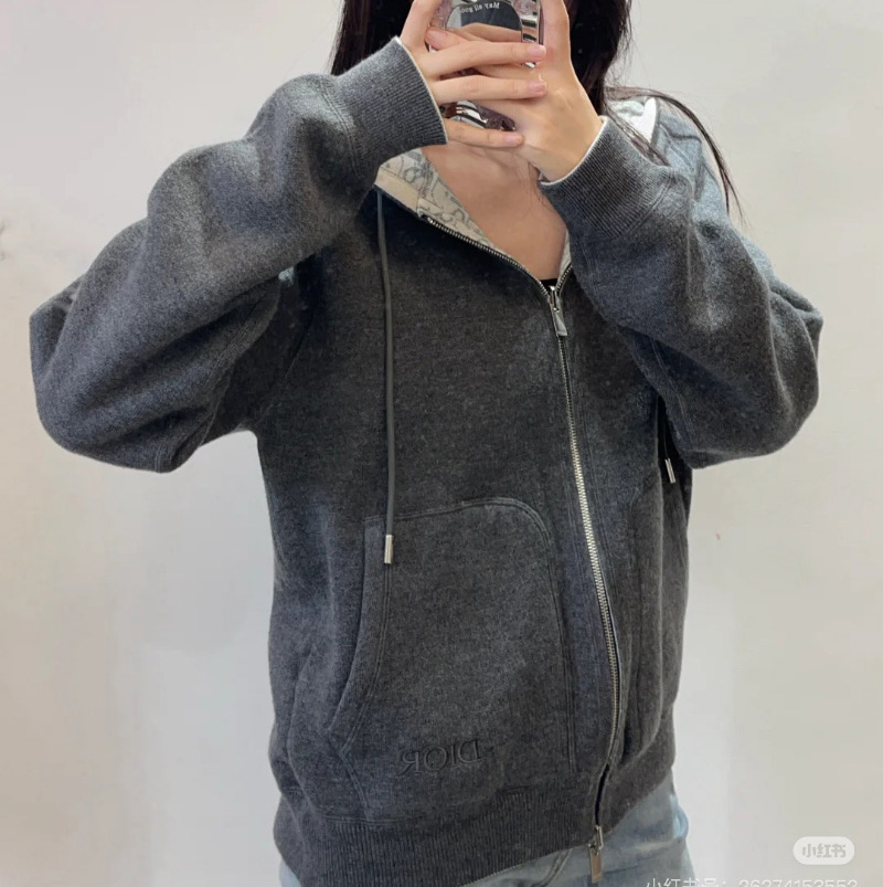 디올  후드 집업 자켓 트랙 양면 재킷 그레이 113M221AT225  F