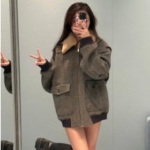 미우미우 셰브론 블루종 자켓 시어링 컬러 슬레이트 그레이 ML1326  Y