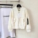 샤넬 25FW 25B 집업 블루종 자켓 점퍼 재킷 코튼 실크 화이트 P80134  Y