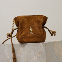 생로랑 제이미 미니 숄더 파우치 스웨이드 브라운 859174