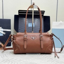 프라다 레더 로고 토트 백 브라운 1BG628