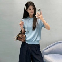 디올 네크라인 보우 반소매 니트 스웨터 624S23A6014  H