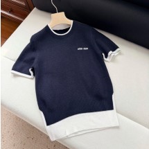 미우미우 여성 로고 캐시미어 울 반팔 니트 MMLA56  H