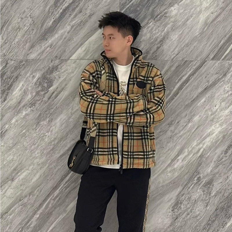 버버리 재킷 체크 울 캐시미어 블렌드 플리스 샌드  81225011  H