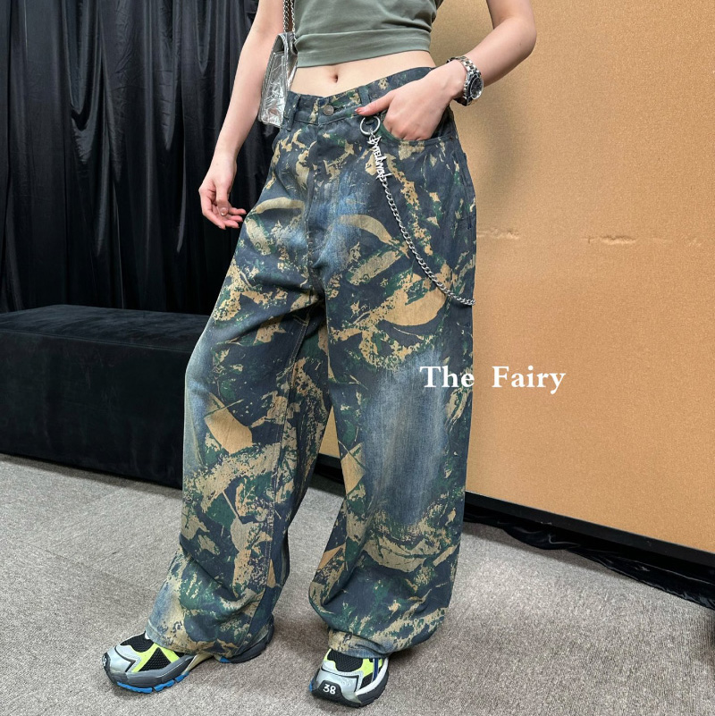 아크네스튜디오 릴렉스 스트레이트 추상 프린트 진 C00074  H