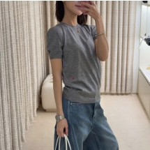 샤넬 26SS 26P 캐시미어 니트 반팔 CC로고 쇼트 슬리브 탑 그레이 실크 P81364  H