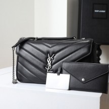 생로랑 루루 미디움 마틀라세 숄더백 은장 801439