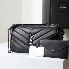 생로랑 루루 미디움 마틀라세 숄더백 은장 801439