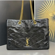 생로랑 니키 골드 로고 레더 숄더백 블랙 871151