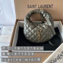 생로랑 미니 백 슬림핏 램스킨 카키 871329