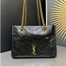 생로랑 니키 골드 로고 레더 스몰 숄더백 블랙 872680