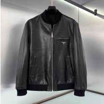 프라다 가죽 자켓 블랙 리버시블 나파 레더 나일론 봄버  UPW280038