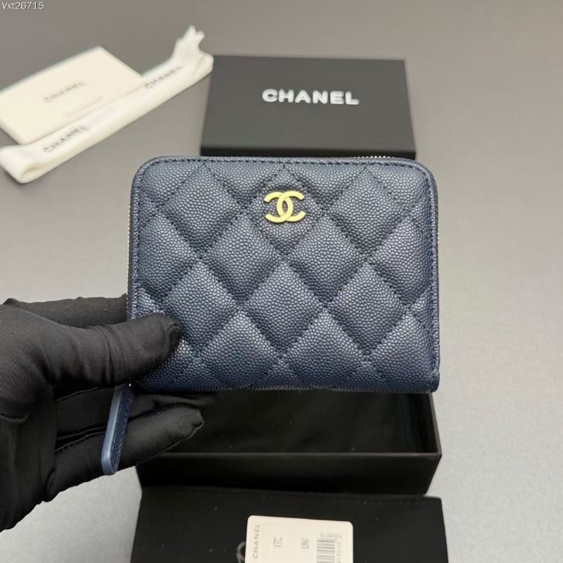 샤넬 캐비어 지퍼 반지갑 네이비 AP4652