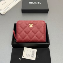 샤넬 캐비어 지퍼 반지갑 버건디 AP4652