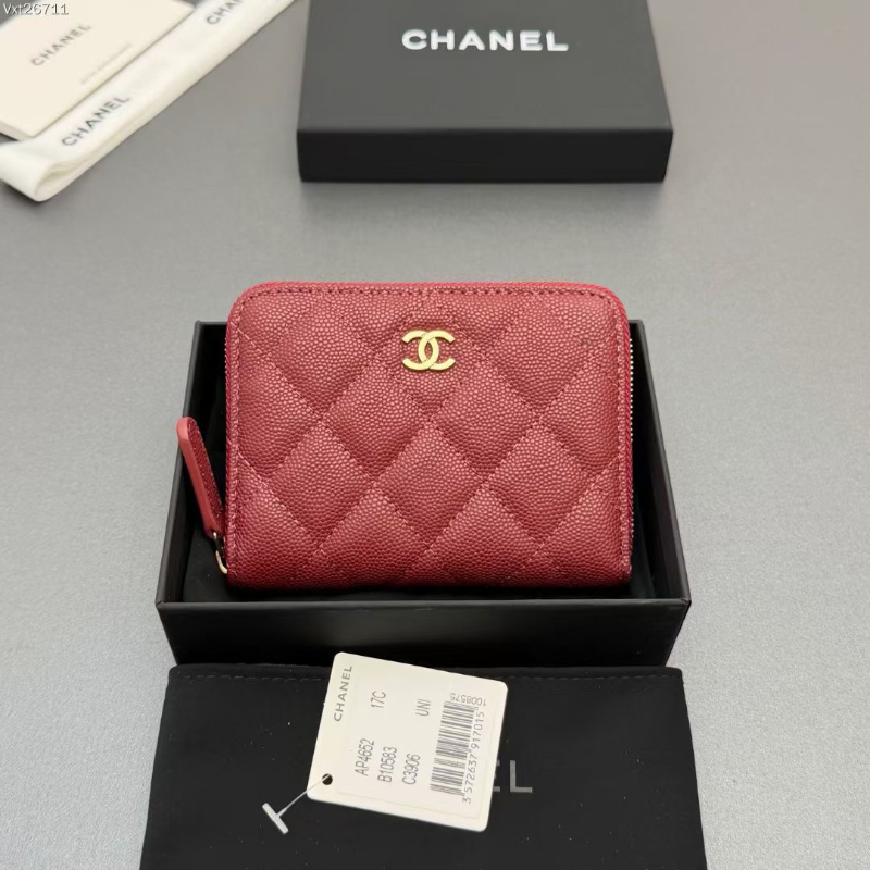 샤넬 캐비어 지퍼 반지갑 버건디 AP4652