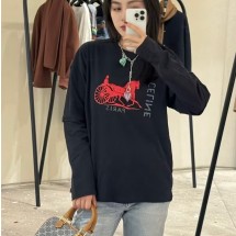 셀린느 SS26 새해 선별 루즈핏 라운드 이중 프릴  나그랑 티셔츠 여성용  D