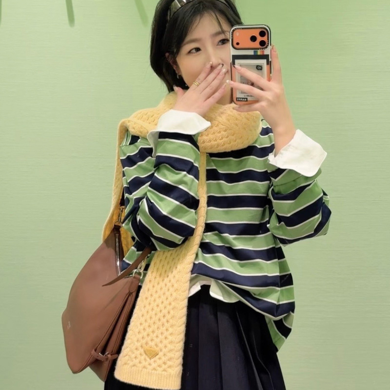 프라다 스트라이프 리슬 코튼 여성 티셔츠 39604  D