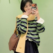 프라다 스트라이프 리슬 코튼 여성 티셔츠 39604  D