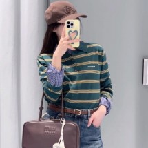 미우미우 스트라이프 캐시미어 실크 폴로 니트 스웨터 MMLA78 D