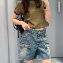 미우미우 워싱 패치 포켓 데님 쇼츠 GWP600  D