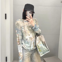 아크네 스튜디오 롱 슬리브 프린트 티셔츠 블루 멀티 CL0389-ALD  H