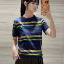 미우미우 스트라이프 코튼 티셔츠 MJNA09  D