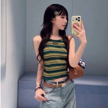 미우미우 리브드 스트라이프 니트 탑 MMV345  D