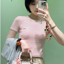 프라다 스트라이프 크루넥 반팔 니트 P24R2G  D