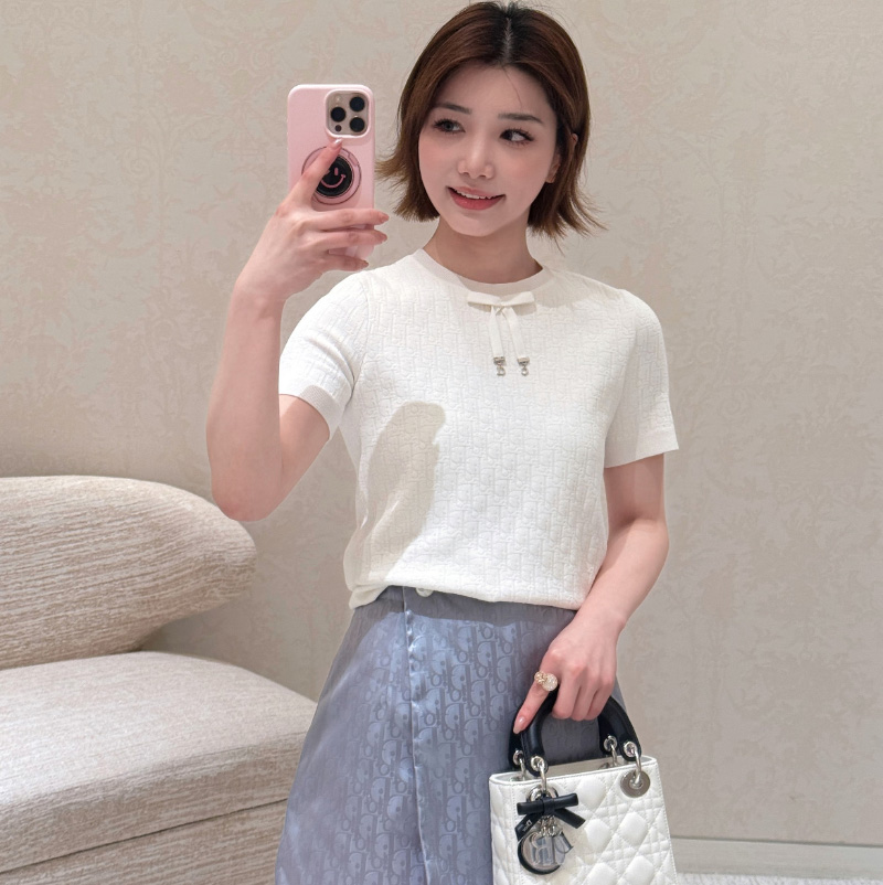 디올 오블리크 반팔 니트 스웨터 에크루 624S24A5E33  H