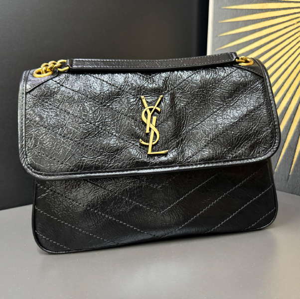 생로랑 26SS  Niki M 미디엄 니티 크링클 레더 퀼트 숄더백 블랙 6331840EN071000