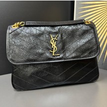 생로랑 26SS  Niki M 미디엄 니티 크링클 레더 퀼트 숄더백 블랙 6331840EN071000