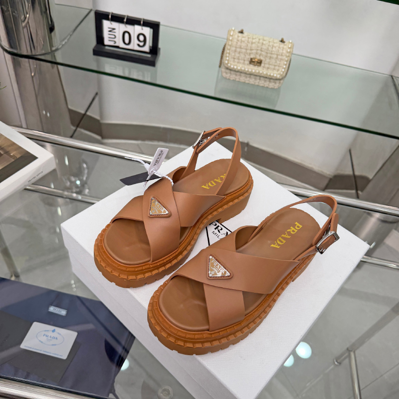 프라다 러버 샌들 카멜 굽높이5.5CM  1X102O