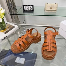 프라다 골드 버클 케이지 샌들 굽높이5.5CM 카멜 1X923N