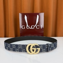 구찌 GG 마몽트 벨트 다크 블루 데님 4.0CM 무광 금장 863293FAGAB4521
