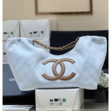 샤넬 26M 코코비치 깜봉 쇼퍼백 CC로고 데님 체인 쇼핑백 스몰 화이트 AS6191