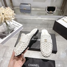 샤넬  26ss CC로고 브레이드 램스킨 슬리퍼 화이트 뮬 샌들 G47122  JM