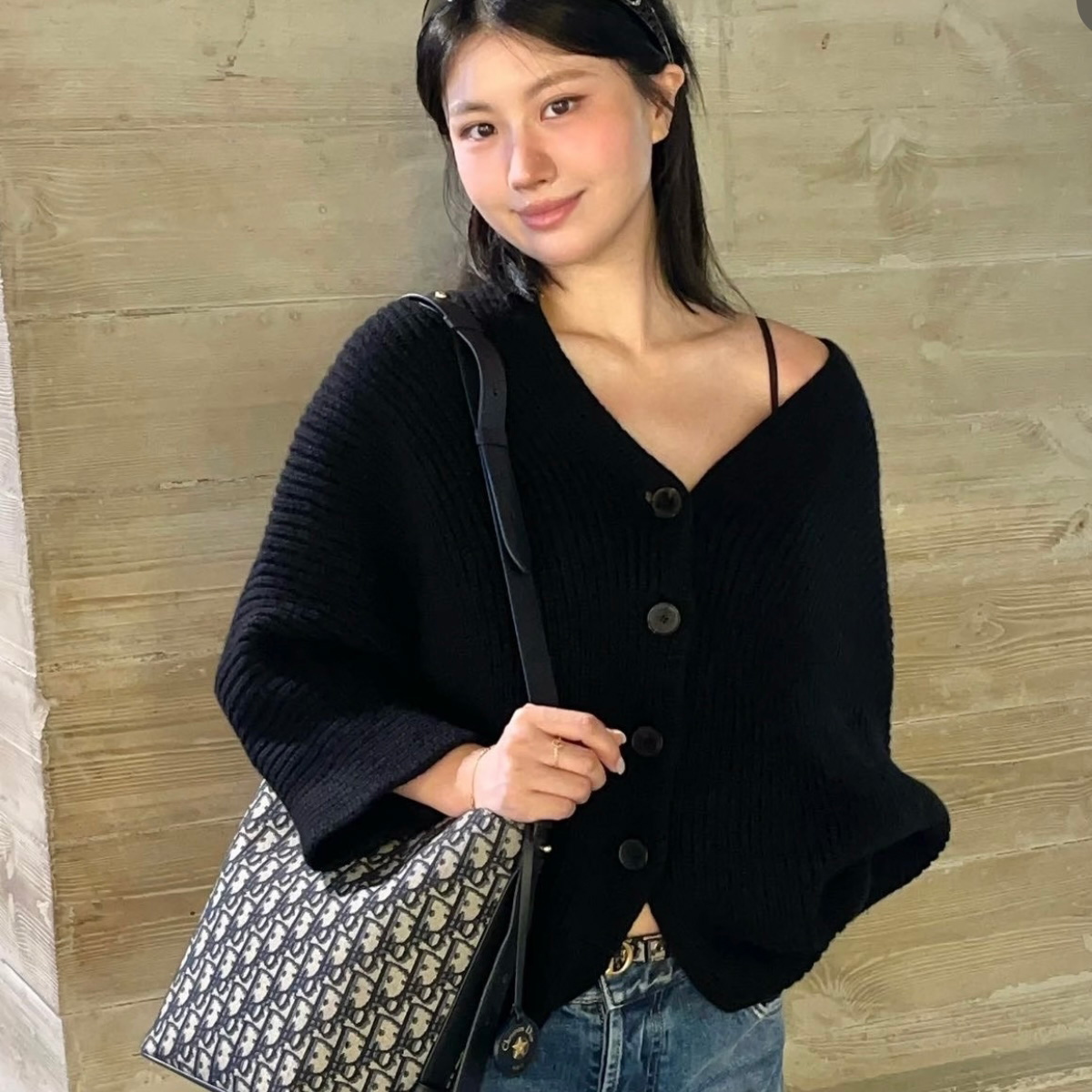 디올 블랙 캐시미어 혼합 골지  가디건 544G24A1002  H