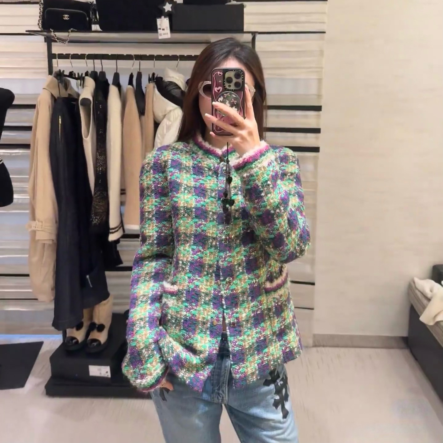샤넬 25FW CC 로고 트위드 자켓 그린 P79640 H