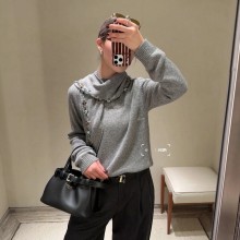 프라다 26FW 여성 자수 스카프 캐시미어 스웨터 그레이 P24F3F  H