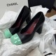 샤넬 26SS  CC 로고 스퀘어토 레더 굽 9CM 하이힐 펌프스 G47203